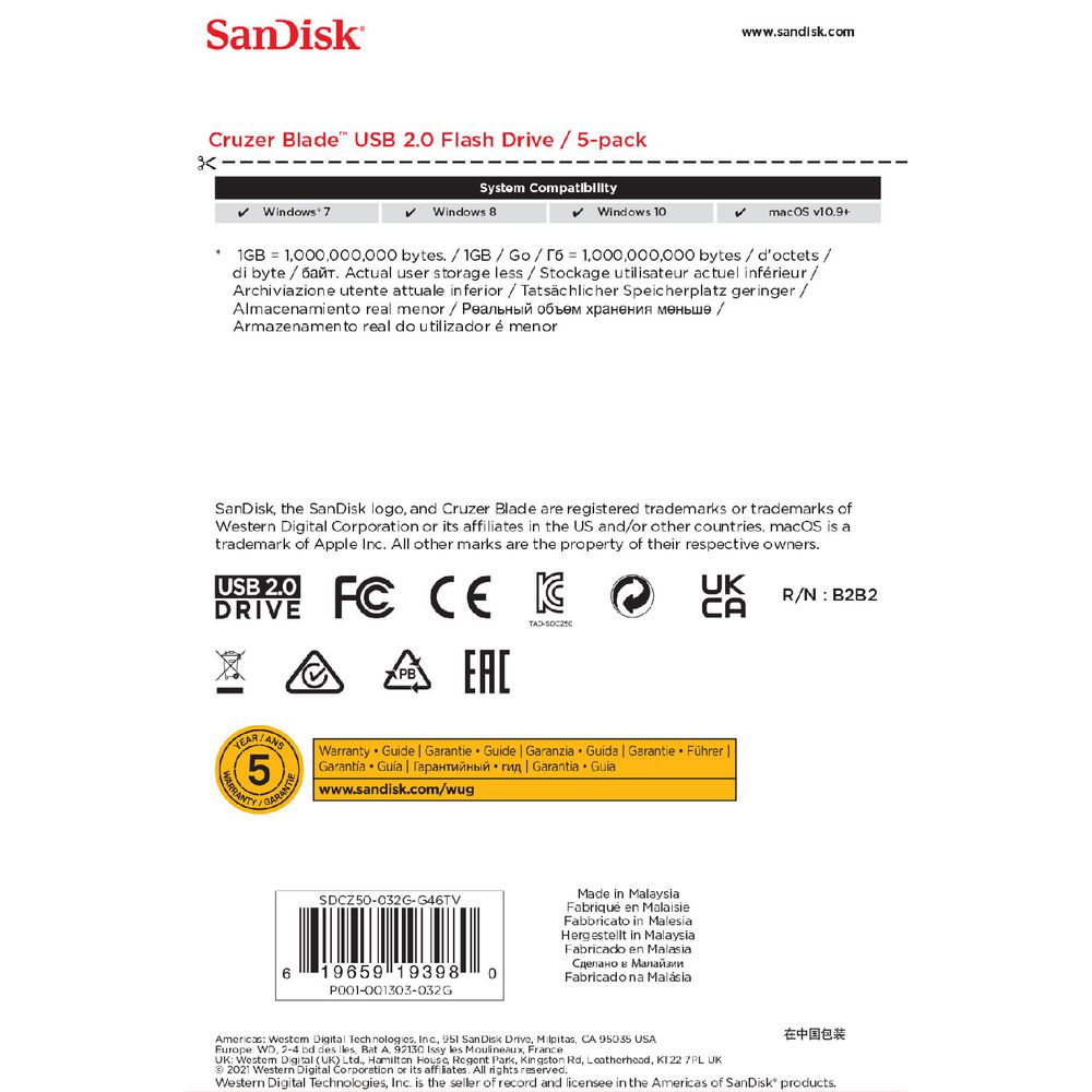 SanDisk 32GB Cruzer Blade USB Flash Drive 5 Pack - Image 3